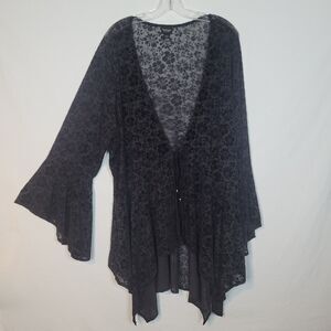 La Vanya Top Womens 3X Black Floral Mesh Babydoll Dark Fairy Bell Sleeve NEW